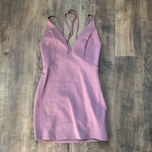 Tobi Dusty Rose Bodycon Mini Dress | Plunge Neck | Spaghetti Strap | Size Small - Picture 4 of 9